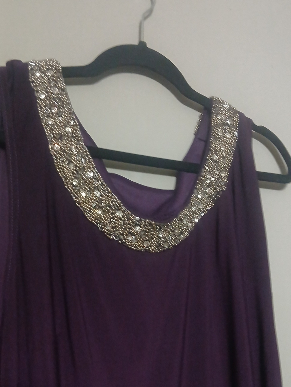 Purple Embellished Neck Sleeveless Dress with Matching Jacket - Picture 4 of 12
